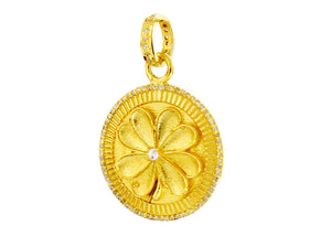 Pave Diamond Lucky Four Leaf Fluted Medallion Pendant, (DPM-1177)