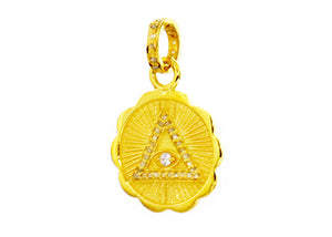 Pave Diamond Evil Eye Triangle Medallion Pendant, (DPS-145)