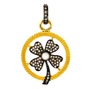 Pave Diamond Irish Lucky Four Leaf Clover Halo Pendant, (DPS-144)