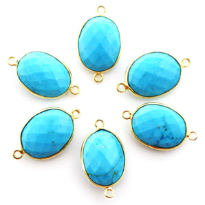 Gold Plated Turquoise Faceted Oval Shape Bezel Connector, 15X18 mm, (BZCT-1081) - Beadspoint