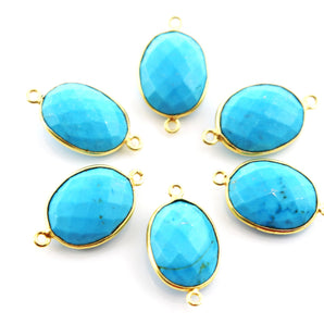 Gold Plated Turquoise Faceted Oval Shape Bezel Connector, 15X18 mm, (BZCT-1081) - Beadspoint