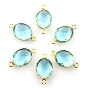 Gold Plated Blue Topaz Faceted Oval Shape Bezel Connector, 10X13 mm, (BZCT-1084) - Beadspoint