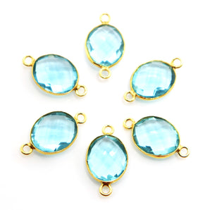 Gold Plated Blue Topaz Faceted Oval Shape Bezel Connector, 10X13 mm, (BZCT-1084) - Beadspoint