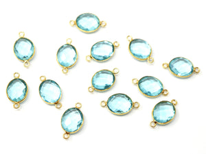 Gold Plated Blue Topaz Faceted Oval Shape Bezel Connector, 10X13 mm, (BZCT-1084) - Beadspoint
