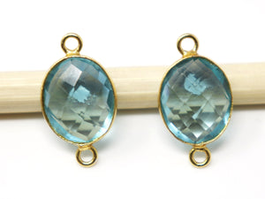 Gold Plated Blue Topaz Faceted Oval Shape Bezel Connector, 10X13 mm, (BZCT-1084) - Beadspoint