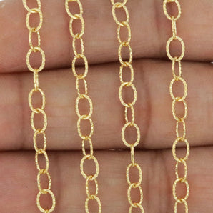 14K Gold Filled Etched Textured Cable Chain, 5x3.5 mm Links, (GF-111)