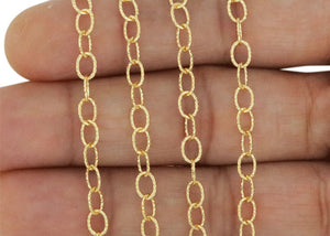 14K Gold Filled Etched Textured Cable Chain, 5x3.5 mm Links, (GF-111)