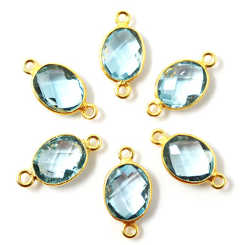 Gold Plated Blue Topaz Faceted Oval Shape Bezel Connector, 7X9-8X10 mm, (BZCT-1085) - Beadspoint