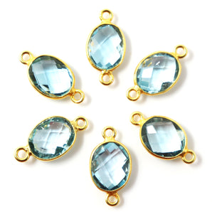 Gold Plated Blue Topaz Faceted Oval Shape Bezel Connector, 7X9-8X10 mm, (BZCT-1085) - Beadspoint