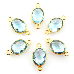 Gold Plated Blue Topaz Faceted Oval Shape Bezel Connector, 7X9-8X10 mm, (BZCT-1085) - Beadspoint