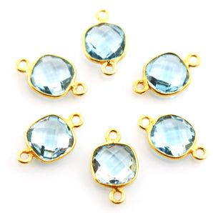 Gold Plated Blue Topaz Faceted Square Shape Bezel Connector, 8 mm, (BZCT-1086) - Beadspoint