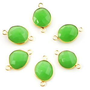 Gold Plated Australian Chrysoprase Faceted Oval Shape Bezel Connector, 11X13-13X15 mm, (BZCT-1089) - Beadspoint
