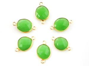 Gold Plated Australian Chrysoprase Faceted Oval Shape Bezel Connector, 11X13-13X15 mm, (BZCT-1089) - Beadspoint