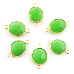 Gold Plated Australian Chrysoprase Faceted Oval Shape Bezel Connector, 11X13-13X15 mm, (BZCT-1089) - Beadspoint