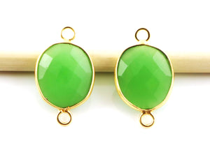 Gold Plated Australian Chrysoprase Faceted Oval Shape Bezel Connector, 11X13-13X15 mm, (BZCT-1089) - Beadspoint