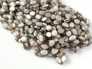 Moonstone Cream Color  8 x 12 mm Oval Bezel Chain, (BC-MNS-257) - Beadspoint