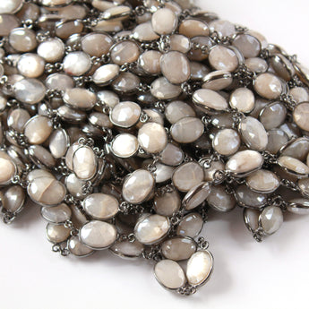 Moonstone Cream Color  8 x 12 mm Oval Bezel Chain, (BC-MNS-257) - Beadspoint