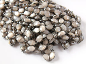 Moonstone Cream Color  8 x 12 mm Oval Bezel Chain, (BC-MNS-257) - Beadspoint