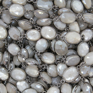 Moonstone Cream Color  8 x 12 mm Oval Bezel Chain, (BC-MNS-257) - Beadspoint