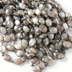 Grey Moonstone 8 x 10 mm Oval Bezel Chain, (BC-MNS-258) - Beadspoint