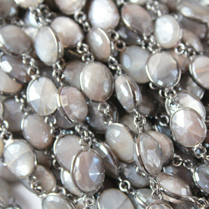 Grey Moonstone 8 x 10 mm Oval Bezel Chain, (BC-MNS-258) - Beadspoint