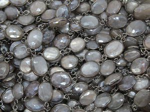 Grey Moonstone 8 x 10 mm Oval Bezel Chain, (BC-MNS-258) - Beadspoint