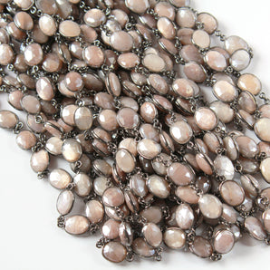 Peach Moonstone  10 x 14 mm Oval Bezel Chain, (BC-MNS-259) - Beadspoint