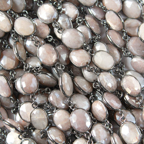 Peach Moonstone  10 x 14 mm Oval Bezel Chain, (BC-MNS-259) - Beadspoint