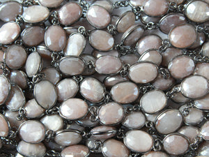 Peach Moonstone  10 x 14 mm Oval Bezel Chain, (BC-MNS-259) - Beadspoint