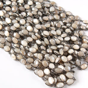 Moonstone Cream Color 9 x 12 mm Oval Bezel Chain, (BC-MNS-260) - Beadspoint