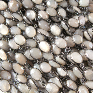 Moonstone Cream Color 9 x 12 mm Oval Bezel Chain, (BC-MNS-260) - Beadspoint