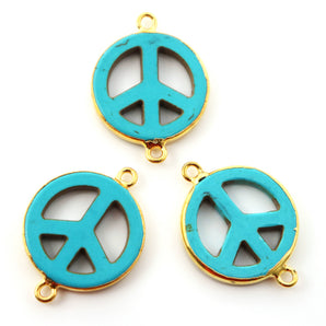Gold Plated Turquoise Peace Bezel Connector, 25 mm, (BZCT-1098) - Beadspoint