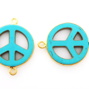 Gold Plated Turquoise Peace Bezel Connector, 25 mm, (BZCT-1098) - Beadspoint