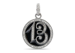 Pave Diamond Enamel Vintage inspired Number thirteen Pendant, (DEM-4100)