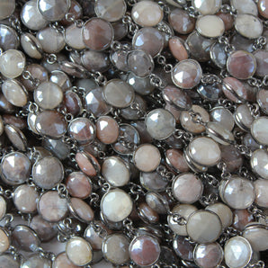 Mix Moonstone 10 mm Puff Coin Bezel Chain, (BC-MNS-264) - Beadspoint