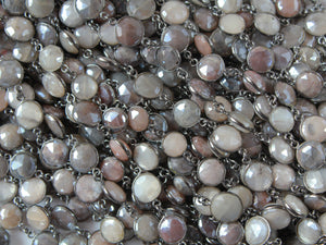 Mix Moonstone 10 mm Puff Coin Bezel Chain, (BC-MNS-264) - Beadspoint