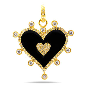 Pave Diamond Twin Heart, "In My Heart" enamel Pendant, (DEM-4102)