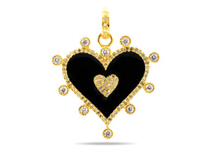 Pave Diamond Twin Heart, "In My Heart" enamel Pendant, (DEM-4102)