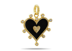 Pave Diamond Twin Heart, "In My Heart" enamel Pendant, (DEM-4102)