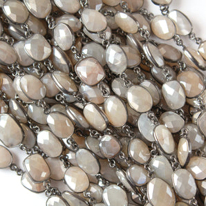 Moonstone Light Grey Rectangular Cushion Bezel Chain, (BC-MNS-266) - Beadspoint