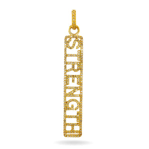 Pave Diamond "STRENGTH" Script Pendant, (DPL-2479)