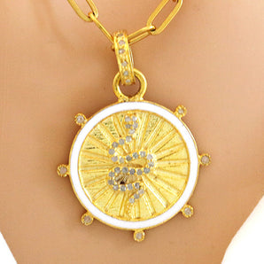 Pave Diamond White Enamel Snake Medallion Pendant, (DPM-1224)