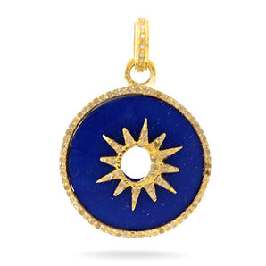 Pave Diamond and Lapis Sun Pendant, (DPM-1225)