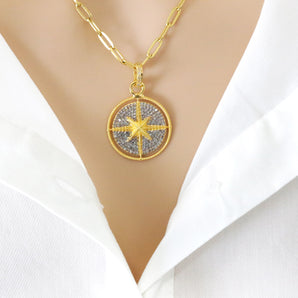 Pave Diamond Compass True North Star Pendant, (DPS-148)