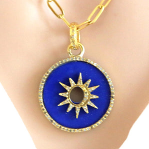 Pave Diamond and Lapis Sun Pendant, (DPM-1225)