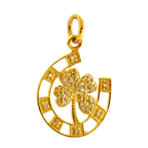 Pave Diamond Lucky Horse Shoe Clover Pendant, (DPS-147)
