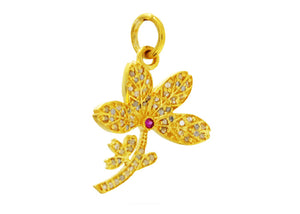 Pave Diamond Lucky Flower Blossom Pendant, (DPS-146)
