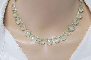 Natural Prehnite Faceted Heart Drops, 10-12 mm, Rich Color, Prehnite Gemstone Beads, (PREN-HRT-10-12)(377)