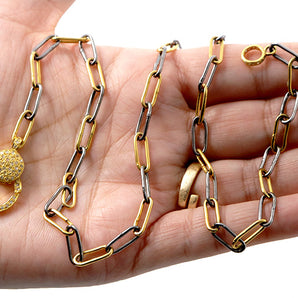 Sterling Silver artisan handmade soldered paperclp two tone chain w/ Diamond Clasp, (DCHN-47)