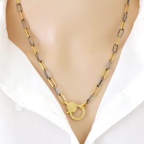 Sterling Silver artisan handmade soldered paperclp two tone chain w/ Diamond Clasp, (DCHN-47)